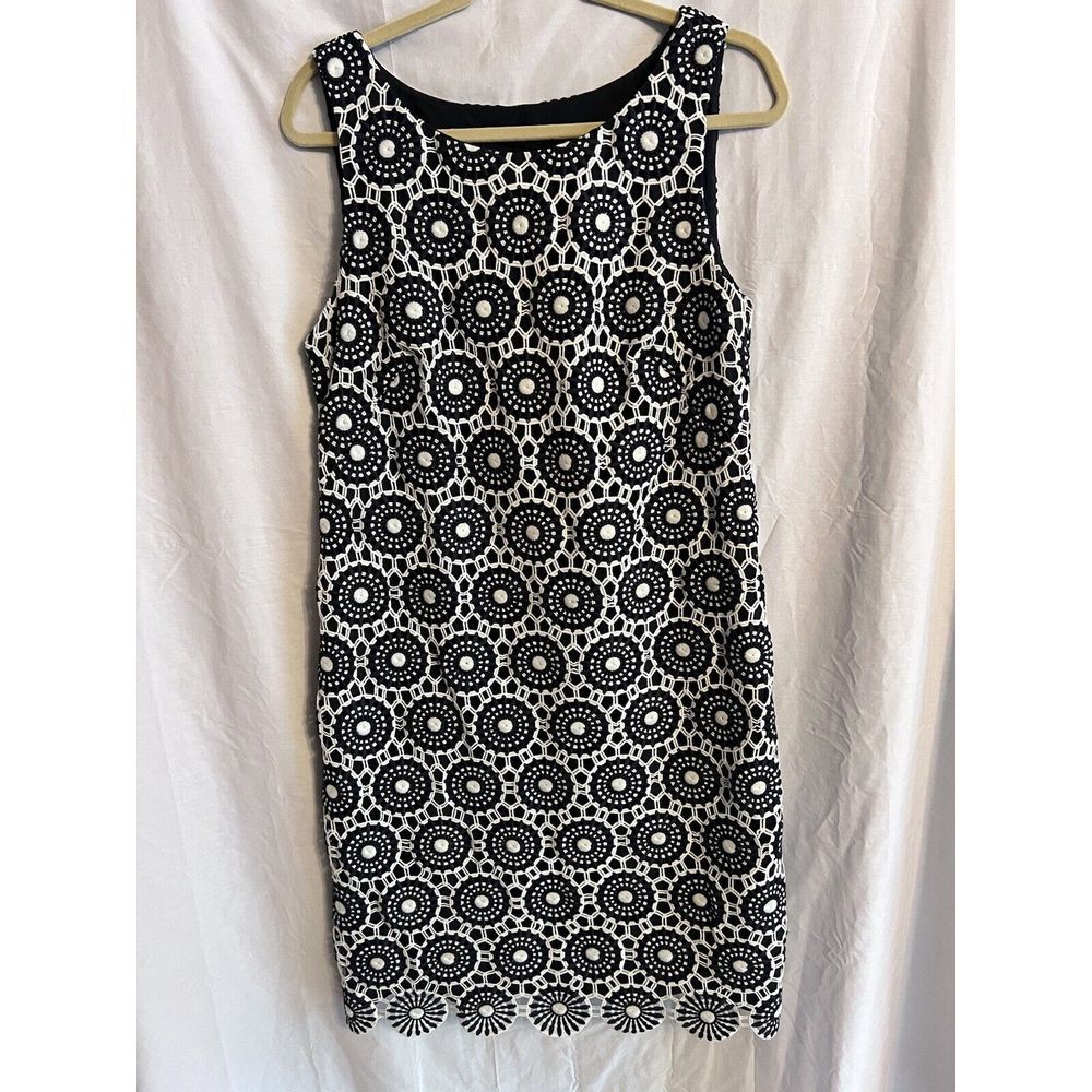 Talbots White and Blue Sleeveless Sheath Dress